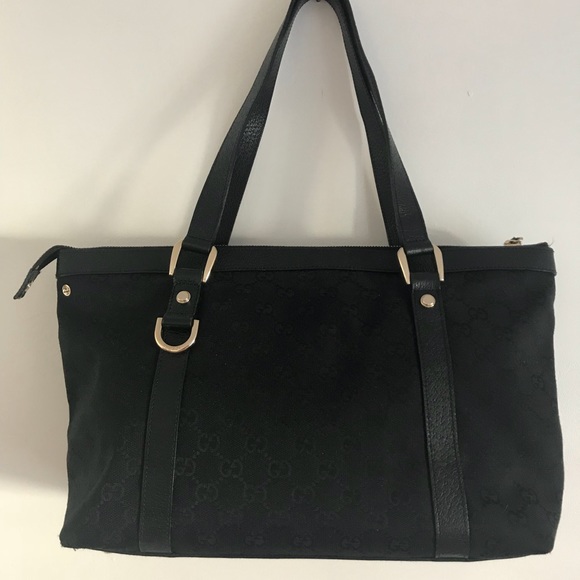 Gucci Bags Black Gucci Canvas Tote Shoulder Bag Poshmark